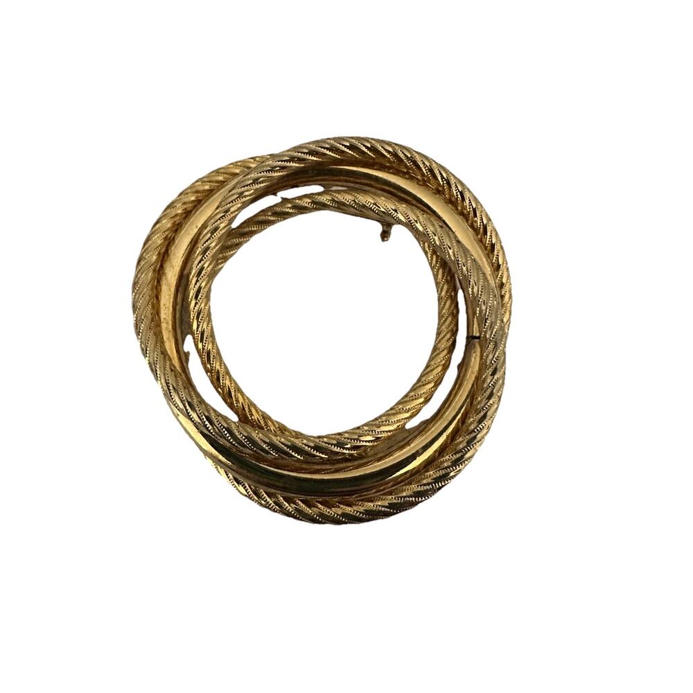 Elegant Vintage Triple Circle Gold Tone Rope‎ Style Brooch Pin Large 2”